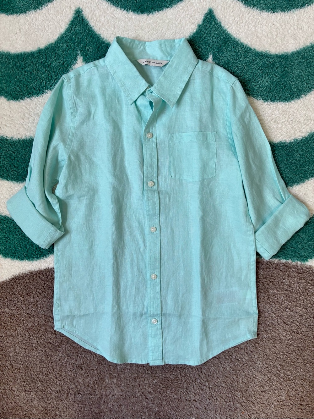 NWT -  Janie and Jack Linen Shirt (Aqua) Size 8